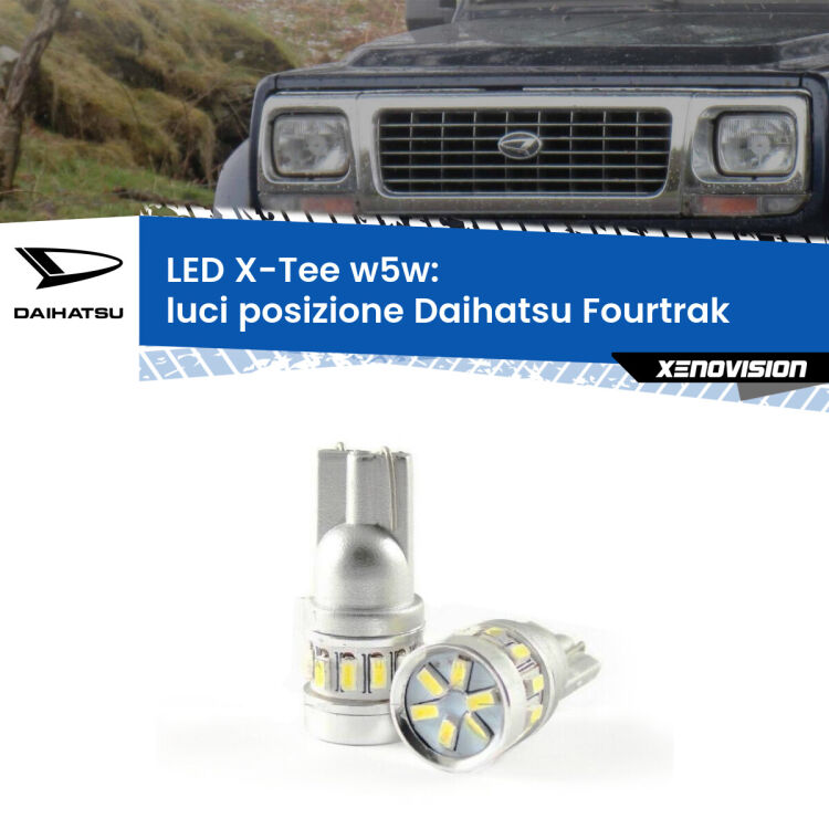 0 Luci posizione LED per Daihatsu Fourtrak 1985-1998: W5W X-Tee <strong>LED luci posizione per Daihatsu Fourtrak</strong> 1985-1998. Lampade <strong>W5W</strong> modello X-Tee Xenovision top di gamma.