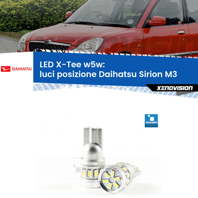 <strong>LED luci posizione per Daihatsu Sirion</strong> M3 2005-2008. Lampade <strong>W5W</strong> modello X-Tee Xenovision top di gamma.