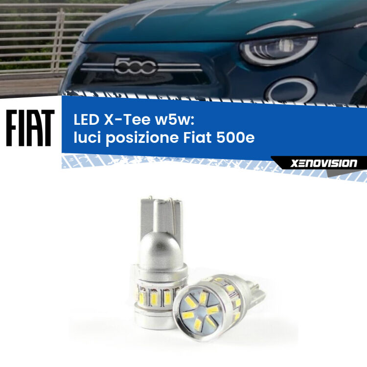 0 Luci posizione LED per Fiat 500e 2020in poi: W5W X-Tee <strong>LED luci posizione per Fiat 500e</strong> 2020in poi. Lampade <strong>W5W</strong> modello X-Tee Xenovision top di gamma.