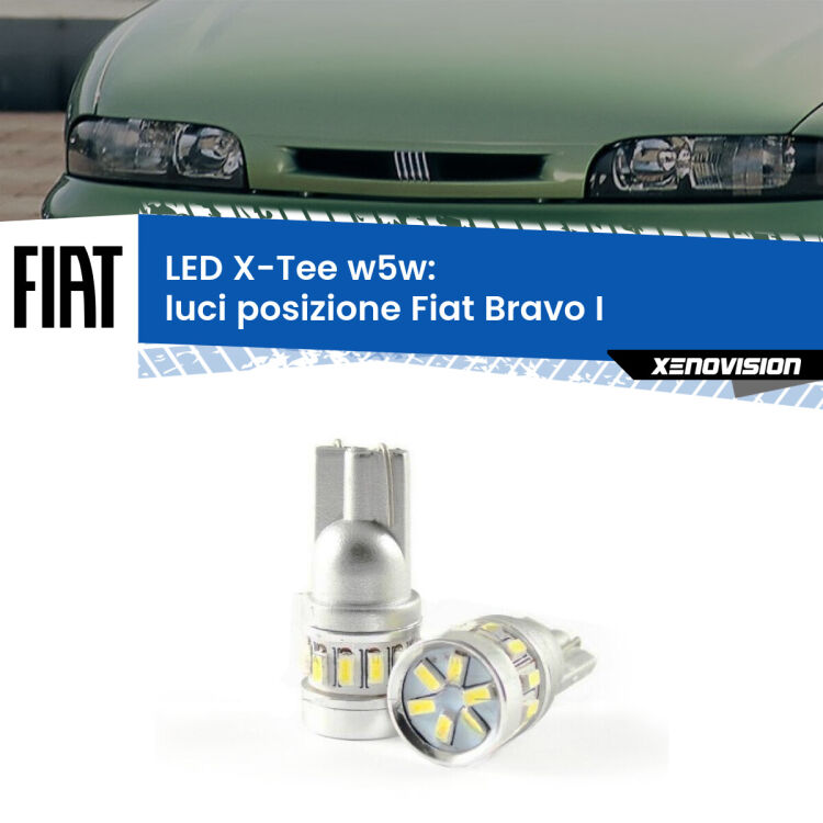 0 Luci posizione LED per Fiat Bravo I 1995-2001: W5W X-Tee <strong>LED luci posizione per Fiat Bravo I</strong> 1995-2001. Lampade <strong>W5W</strong> modello X-Tee Xenovision top di gamma.
