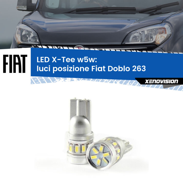 0 Luci posizione LED per Fiat Doblo 263 2010-2014: W5W X-Tee <strong>LED luci posizione per Fiat Doblo</strong> 263 2010-2014. Lampade <strong>W5W</strong> modello X-Tee Xenovision top di gamma.