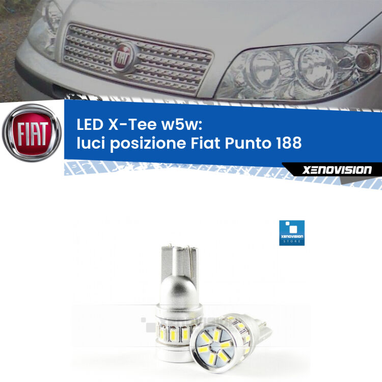 <strong>LED luci posizione per Fiat Punto</strong> 188 1999-2010. Lampade <strong>W5W</strong> modello X-Tee Xenovision top di gamma.