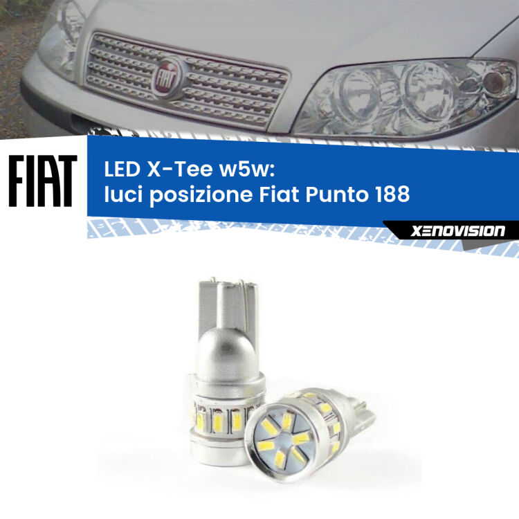 0 Luci posizione LED per Fiat Punto 188 1999-2010: W5W X-Tee <strong>LED luci posizione per Fiat Punto</strong> 188 1999-2010. Lampade <strong>W5W</strong> modello X-Tee Xenovision top di gamma.