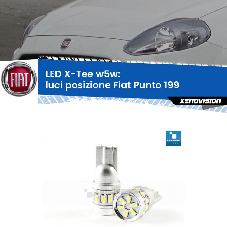<strong>LED luci posizione per Fiat Punto</strong> 199 2012-2018. Lampade <strong>W5W</strong> modello X-Tee Xenovision top di gamma.