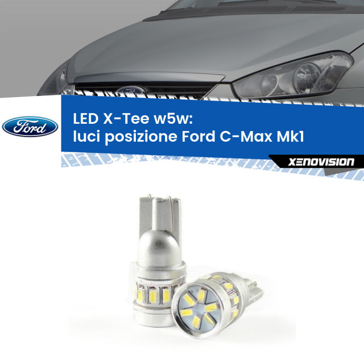 0 Luci posizione LED per Ford C-Max Mk1 2003-2010: W5W X-Tee <strong>LED luci posizione per Ford C-Max</strong> Mk1 2003-2010. Lampade <strong>W5W</strong> modello X-Tee Xenovision top di gamma.