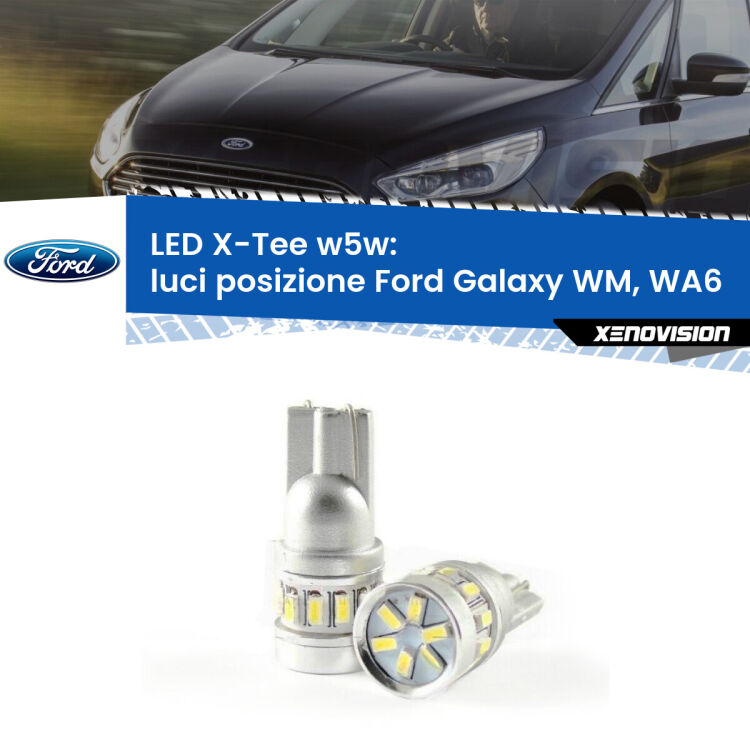 0 Luci posizione LED per Ford Galaxy WM, WA6 2006-2015: W5W X-Tee <strong>LED luci posizione per Ford Galaxy</strong> WM, WA6 2006-2015. Lampade <strong>W5W</strong> modello X-Tee Xenovision top di gamma.