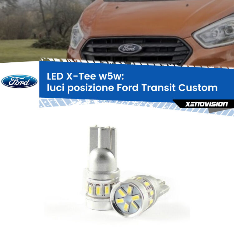 0 Luci posizione LED per Ford Transit Custom 2012-2022: W5W X-Tee <strong>LED luci posizione per Ford Transit Custom</strong> 2012-2022. Lampade <strong>W5W</strong> modello X-Tee Xenovision top di gamma.