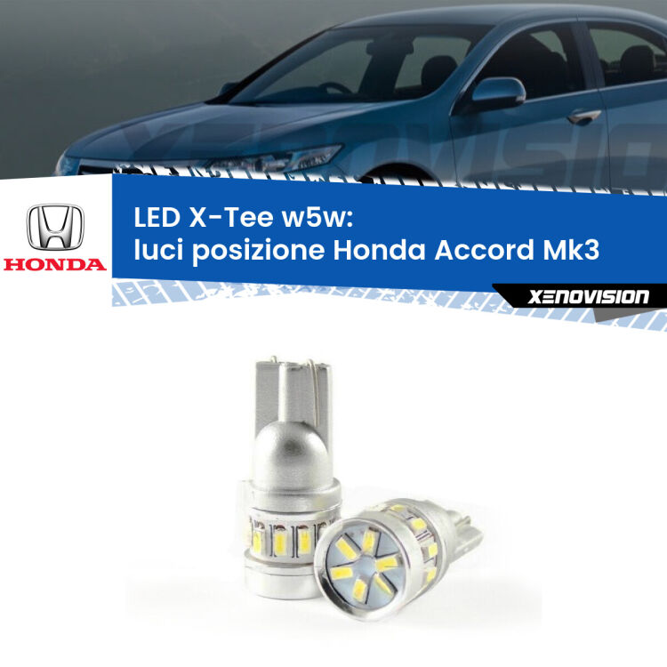 0 Luci posizione LED per Honda Accord Mk3 1985-1989: W5W X-Tee <strong>LED luci posizione per Honda Accord</strong> Mk3 1985-1989. Lampade <strong>W5W</strong> modello X-Tee Xenovision top di gamma.