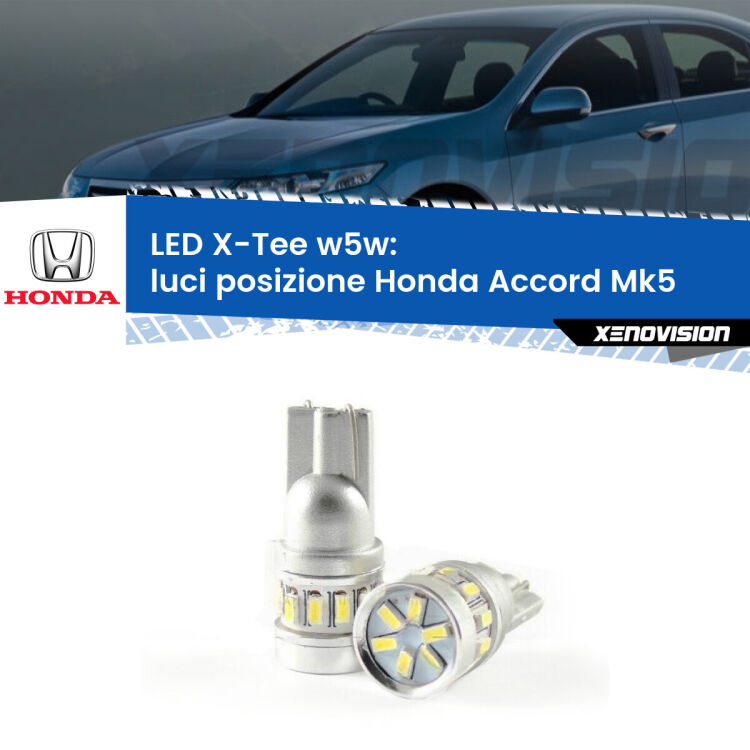 0 Luci posizione LED per Honda Accord Mk5 1993-1996: W5W X-Tee <strong>LED luci posizione per Honda Accord</strong> Mk5 1993-1996. Lampade <strong>W5W</strong> modello X-Tee Xenovision top di gamma.