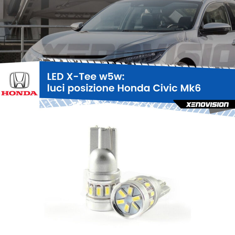 0 Luci posizione LED per Honda Civic Mk6 1995-1999: W5W X-Tee <strong>LED luci posizione per Honda Civic</strong> Mk6 1995-1999. Lampade <strong>W5W</strong> modello X-Tee Xenovision top di gamma.