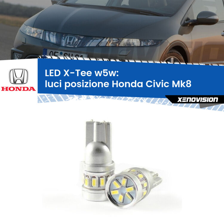 0 Luci posizione LED per Honda Civic Mk8 2005-2010: W5W X-Tee <strong>LED luci posizione per Honda Civic</strong> Mk8 2005-2010. Lampade <strong>W5W</strong> modello X-Tee Xenovision top di gamma.