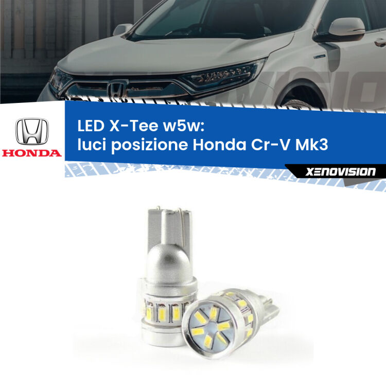 0 Luci posizione LED per Honda Cr-V Mk3 2006-2010: W5W X-Tee <strong>LED luci posizione per Honda Cr-V</strong> Mk3 2006-2010. Lampade <strong>W5W</strong> modello X-Tee Xenovision top di gamma.