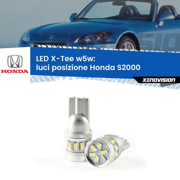 0 Luci posizione LED per Honda S2000 1999-2009: W5W X-Tee <strong>LED luci posizione per Honda S2000</strong> 1999-2009. Lampade <strong>W5W</strong> modello X-Tee Xenovision top di gamma.