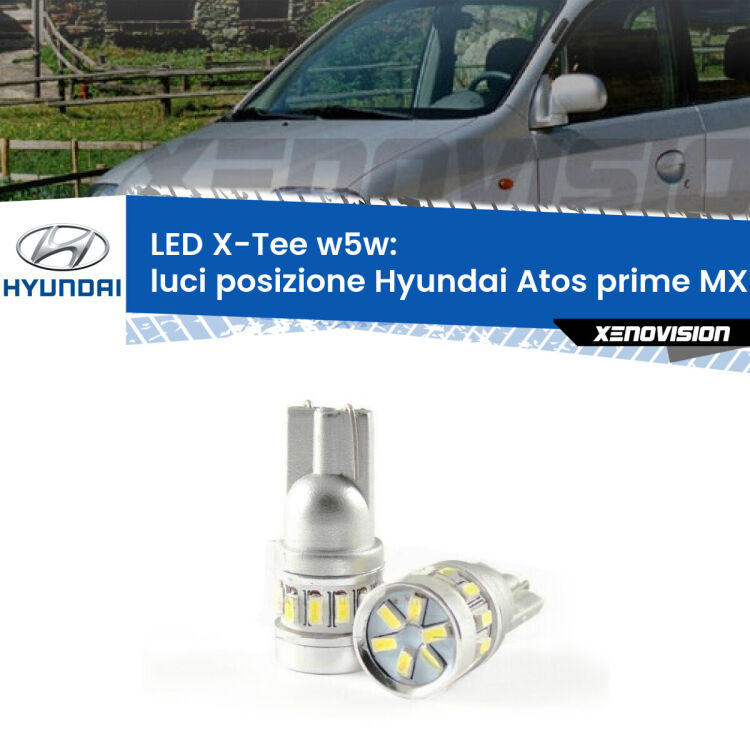 0 Luci posizione LED per Hyundai Atos prime MX 1997-2008: W5W X-Tee <strong>LED luci posizione per Hyundai Atos prime</strong> MX 1997-2008. Lampade <strong>W5W</strong> modello X-Tee Xenovision top di gamma.