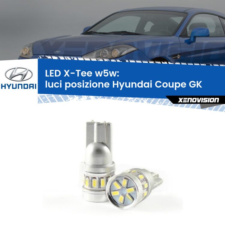 0 Luci posizione LED per Hyundai Coupe GK 2002-2009: W5W X-Tee <strong>LED luci posizione per Hyundai Coupe</strong> GK 2002-2009. Lampade <strong>W5W</strong> modello X-Tee Xenovision top di gamma.