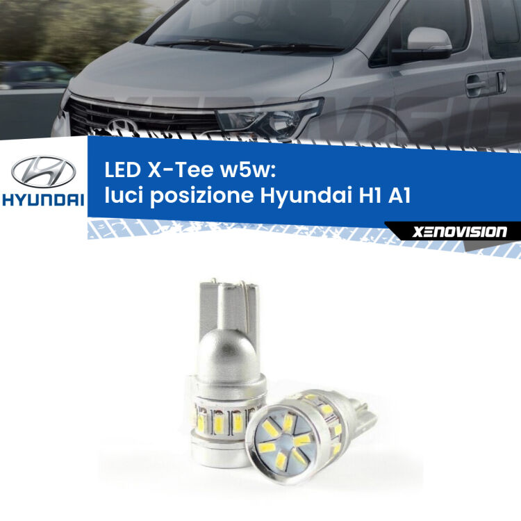 0 Luci posizione LED per Hyundai H1 A1 1997-2008: W5W X-Tee <strong>LED luci posizione per Hyundai H1</strong> A1 1997-2008. Lampade <strong>W5W</strong> modello X-Tee Xenovision top di gamma.
