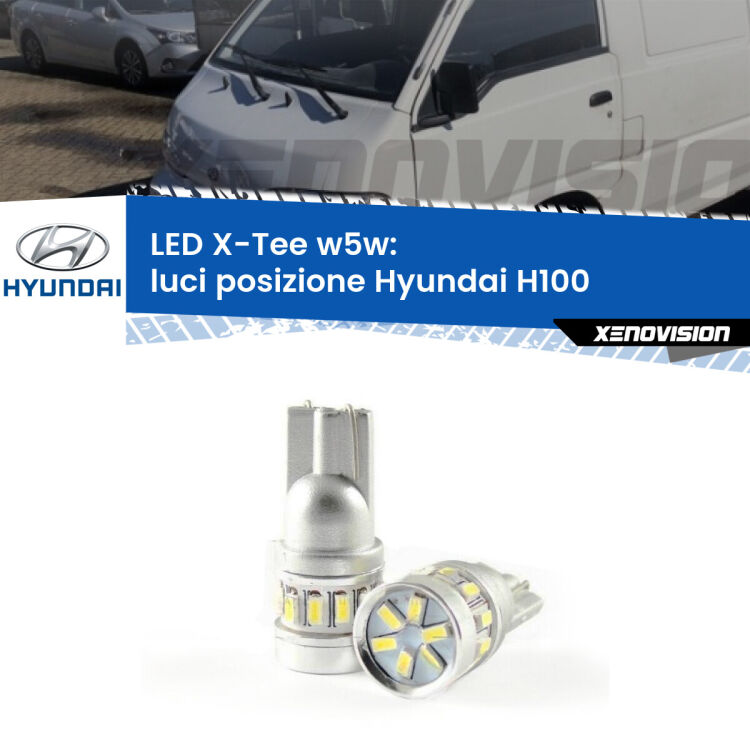 0 Luci posizione LED per Hyundai H100  1994-2000: W5W X-Tee <strong>LED luci posizione per Hyundai H100</strong>  1994-2000. Lampade <strong>W5W</strong> modello X-Tee Xenovision top di gamma.