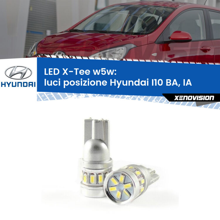0 Luci posizione LED per Hyundai I10 BA, IA 2013-2016: W5W X-Tee <strong>LED luci posizione per Hyundai I10</strong> BA, IA 2013-2016. Lampade <strong>W5W</strong> modello X-Tee Xenovision top di gamma.