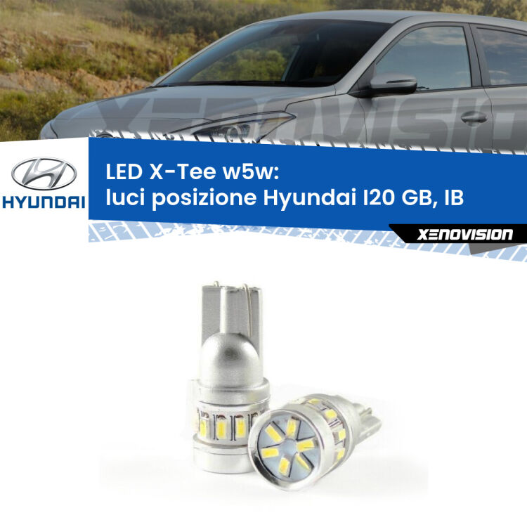 0 Luci posizione LED per Hyundai I20 GB, IB a parabola singola: W5W X-Tee <strong>LED luci posizione per Hyundai I20</strong> GB, IB a parabola singola. Lampade <strong>W5W</strong> modello X-Tee Xenovision top di gamma.