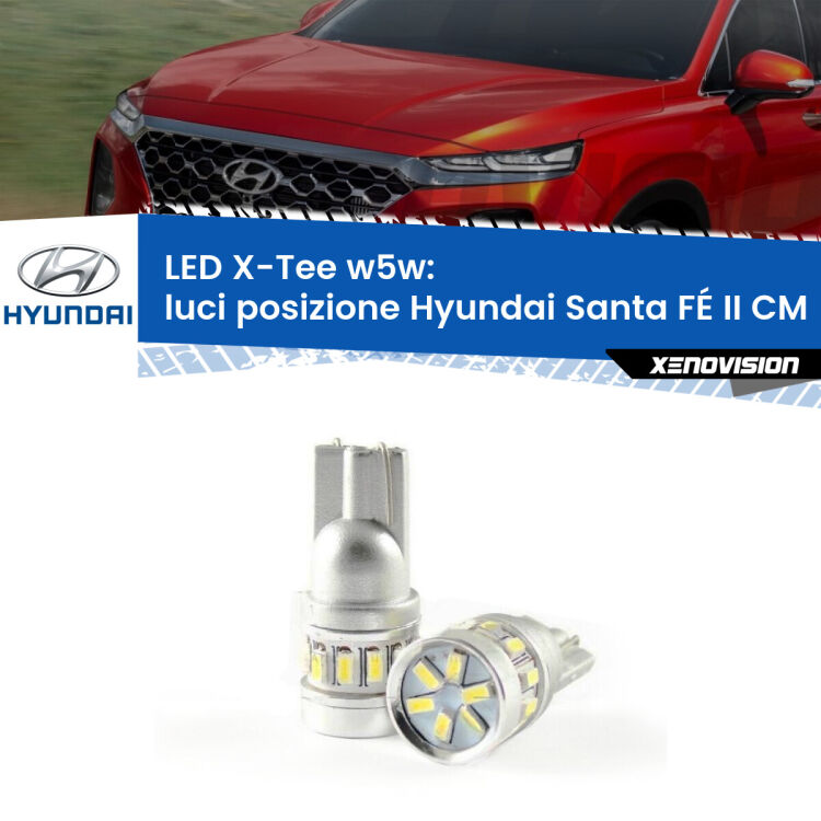 0 Luci posizione LED per Hyundai Santa FÉ II CM 2005-2012: W5W X-Tee <strong>LED luci posizione per Hyundai Santa FÉ II</strong> CM 2005-2012. Lampade <strong>W5W</strong> modello X-Tee Xenovision top di gamma.
