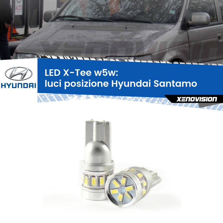 0 Luci posizione LED per Hyundai Santamo  1998-2002: W5W X-Tee <strong>LED luci posizione per Hyundai Santamo</strong>  1998-2002. Lampade <strong>W5W</strong> modello X-Tee Xenovision top di gamma.