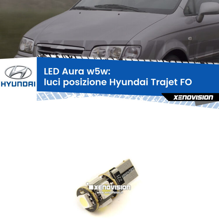0 Luci posizione LED per Hyundai Trajet FO 2000-2008: Aura w5w <strong>LED luci posizione w5w per Hyundai Trajet</strong> FO 2000-2008. Una lampadina <strong>w5w</strong> canbus luce bianca 6000k modello Aura Xenovision.