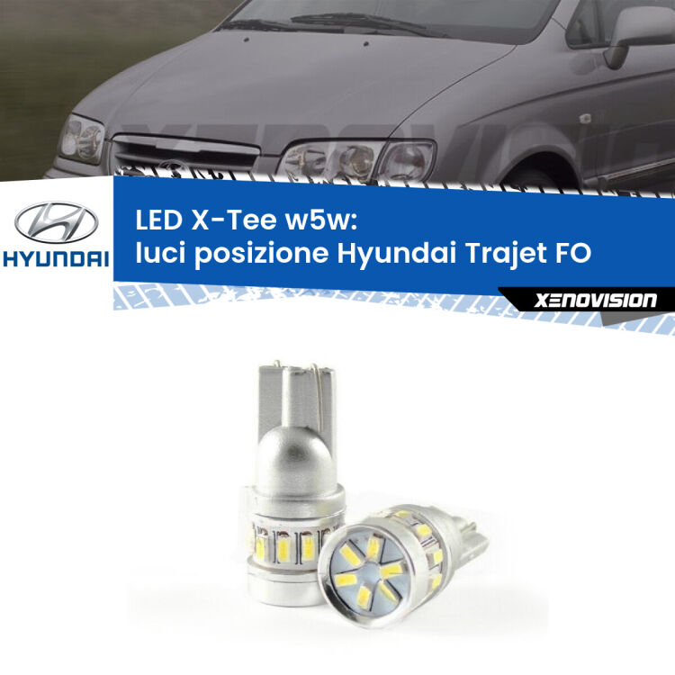 0 Luci posizione LED per Hyundai Trajet FO 2000-2008: W5W X-Tee <strong>LED luci posizione per Hyundai Trajet</strong> FO 2000-2008. Lampade <strong>W5W</strong> modello X-Tee Xenovision top di gamma.