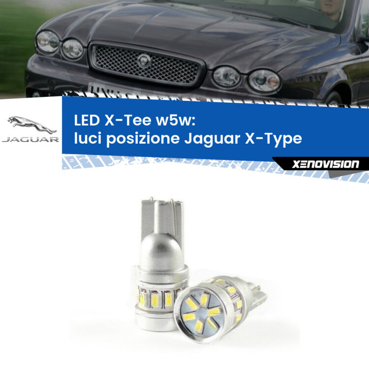 0 Luci posizione LED per Jaguar X-Type 2001-2009: W5W X-Tee <strong>LED luci posizione per Jaguar X-Type</strong> 2001-2009. Lampade <strong>W5W</strong> modello X-Tee Xenovision top di gamma.
