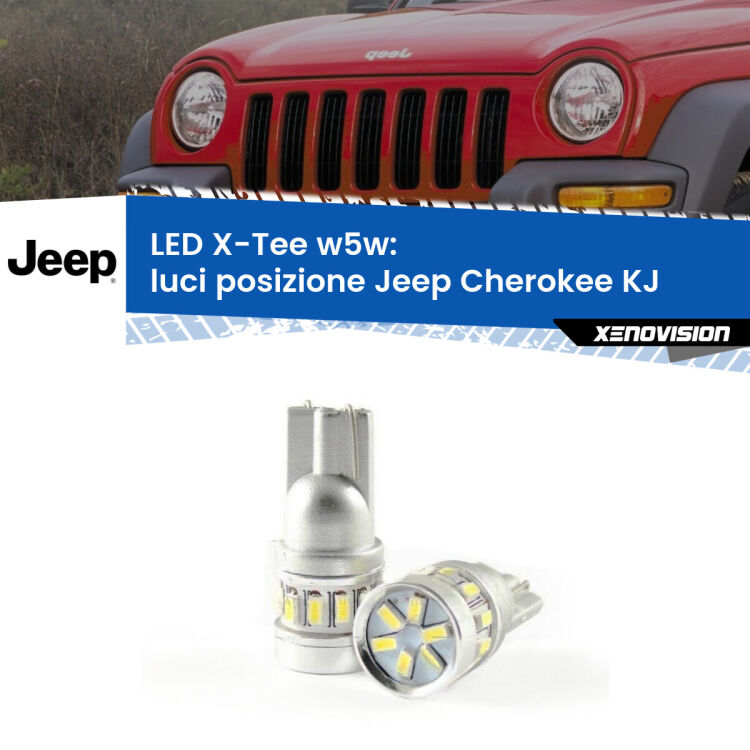 0 Luci posizione LED per Jeep Cherokee KJ 2002-2007: W5W X-Tee <strong>LED luci posizione per Jeep Cherokee</strong> KJ 2002-2007. Lampade <strong>W5W</strong> modello X-Tee Xenovision top di gamma.