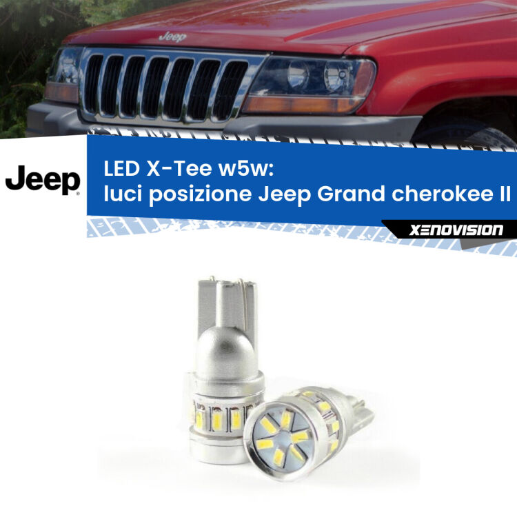 0 Luci posizione LED per Jeep Grand cherokee II WJ, WG 1999-2004: W5W X-Tee <strong>LED luci posizione per Jeep Grand cherokee II</strong> WJ, WG 1999-2004. Lampade <strong>W5W</strong> modello X-Tee Xenovision top di gamma.