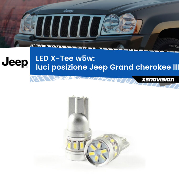 0 Luci posizione LED per Jeep Grand cherokee III WK 2005-2010: W5W X-Tee <strong>LED luci posizione per Jeep Grand cherokee III</strong> WK 2005-2010. Lampade <strong>W5W</strong> modello X-Tee Xenovision top di gamma.