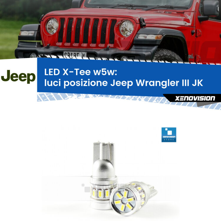 <strong>LED luci posizione per Jeep Wrangler III</strong> JK 2006-2016. Lampade <strong>W5W</strong> modello X-Tee Xenovision top di gamma.