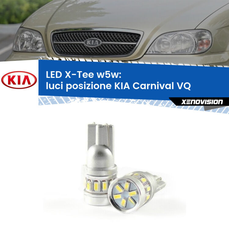 0 Luci posizione LED per KIA Carnival VQ 2005-2013: W5W X-Tee <strong>LED luci posizione per KIA Carnival</strong> VQ 2005-2013. Lampade <strong>W5W</strong> modello X-Tee Xenovision top di gamma.