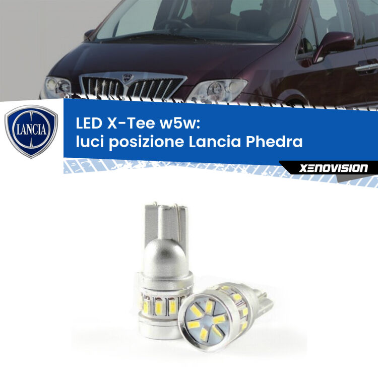 0 Luci posizione LED per Lancia Phedra 2002-2010: W5W X-Tee <strong>LED luci posizione per Lancia Phedra</strong> 2002-2010. Lampade <strong>W5W</strong> modello X-Tee Xenovision top di gamma.