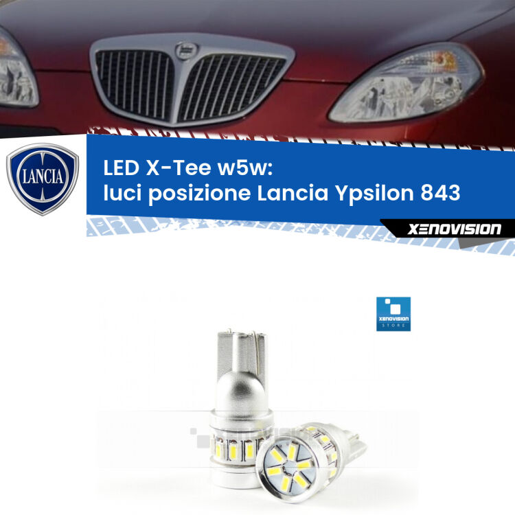 <strong>LED luci posizione per Lancia Ypsilon</strong> 843 2003-2011. Lampade <strong>W5W</strong> modello X-Tee Xenovision top di gamma.