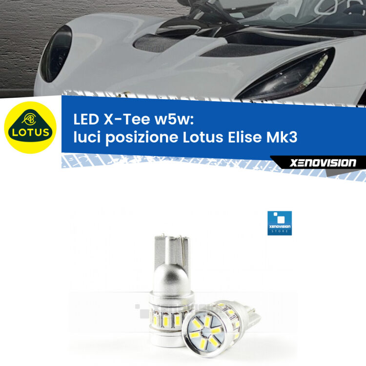 <strong>LED luci posizione per Lotus Elise</strong> Mk3 2010-2022. Lampade <strong>W5W</strong> modello X-Tee Xenovision top di gamma.