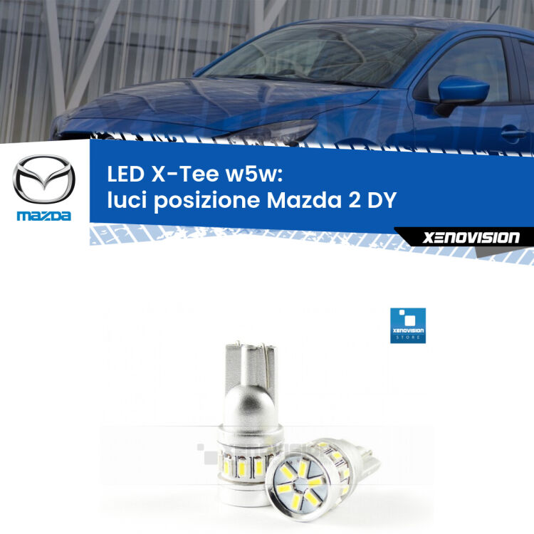 <strong>LED luci posizione per Mazda 2</strong> DY 2003-2007. Lampade <strong>W5W</strong> modello X-Tee Xenovision top di gamma.