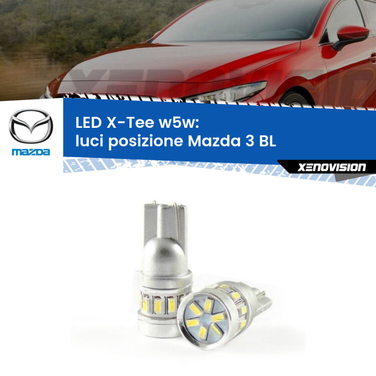 0 Luci posizione LED per Mazda 3 BL 2008-2014: W5W X-Tee <strong>LED luci posizione per Mazda 3</strong> BL 2008-2014. Lampade <strong>W5W</strong> modello X-Tee Xenovision top di gamma.