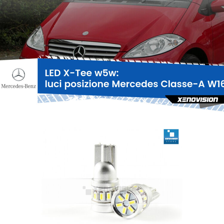 <strong>LED luci posizione per Mercedes Classe-A</strong> W169 2004-2012. Lampade <strong>W5W</strong> modello X-Tee Xenovision top di gamma.