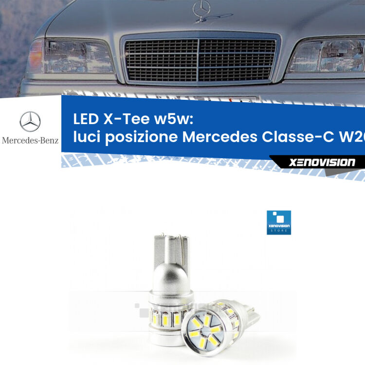 <strong>LED luci posizione per Mercedes Classe-C</strong> W202 1993-2000. Lampade <strong>W5W</strong> modello X-Tee Xenovision top di gamma.