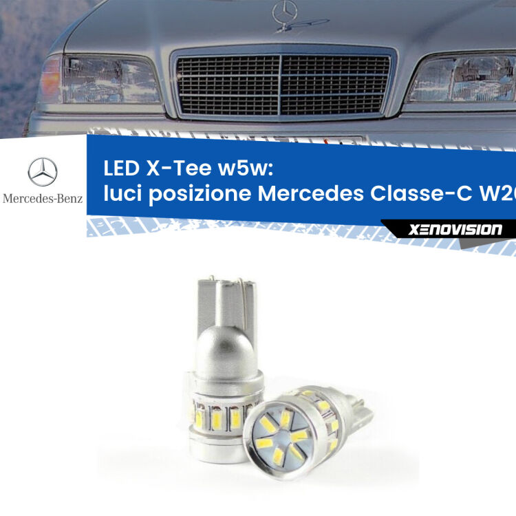 0 Luci posizione LED per Mercedes Classe-C W202 1993-2000: W5W X-Tee <strong>LED luci posizione per Mercedes Classe-C</strong> W202 1993-2000. Lampade <strong>W5W</strong> modello X-Tee Xenovision top di gamma.