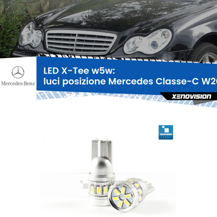 <strong>LED luci posizione per Mercedes Classe-C</strong> W203 2000-2007. Lampade <strong>W5W</strong> modello X-Tee Xenovision top di gamma.