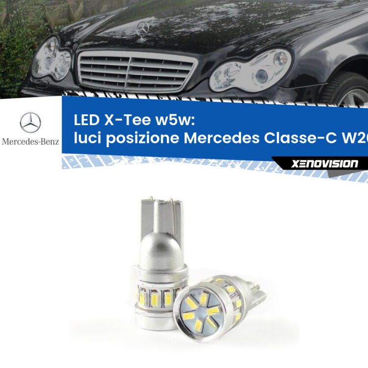 0 Luci posizione LED per Mercedes Classe-C W203 2000-2007: W5W X-Tee <strong>LED luci posizione per Mercedes Classe-C</strong> W203 2000-2007. Lampade <strong>W5W</strong> modello X-Tee Xenovision top di gamma.