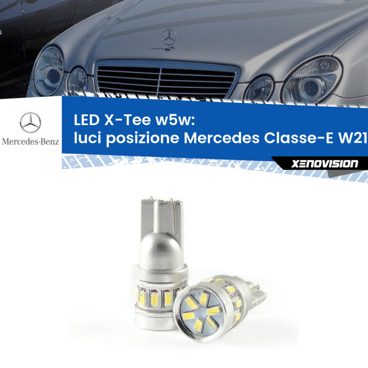 Luci posizione LED per Mercedes Classe-E W211 2002-2006: W5W X-Tee <strong>LED luci posizione per Mercedes Classe-E</strong> W211 2002-2006. Lampade <strong>W5W</strong> modello X-Tee Xenovision top di gamma.