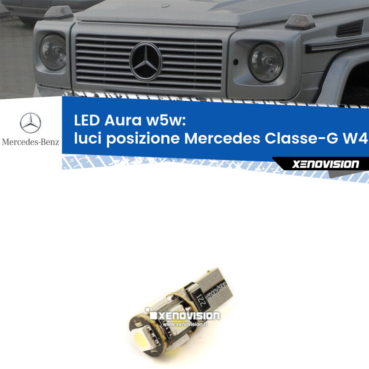 0 Luci posizione LED per Mercedes Classe-G W463 1991-2004: Aura w5w <strong>LED luci posizione w5w per Mercedes Classe-G</strong> W463 1991-2004. Una lampadina <strong>w5w</strong> canbus luce bianca 6000k modello Aura Xenovision.