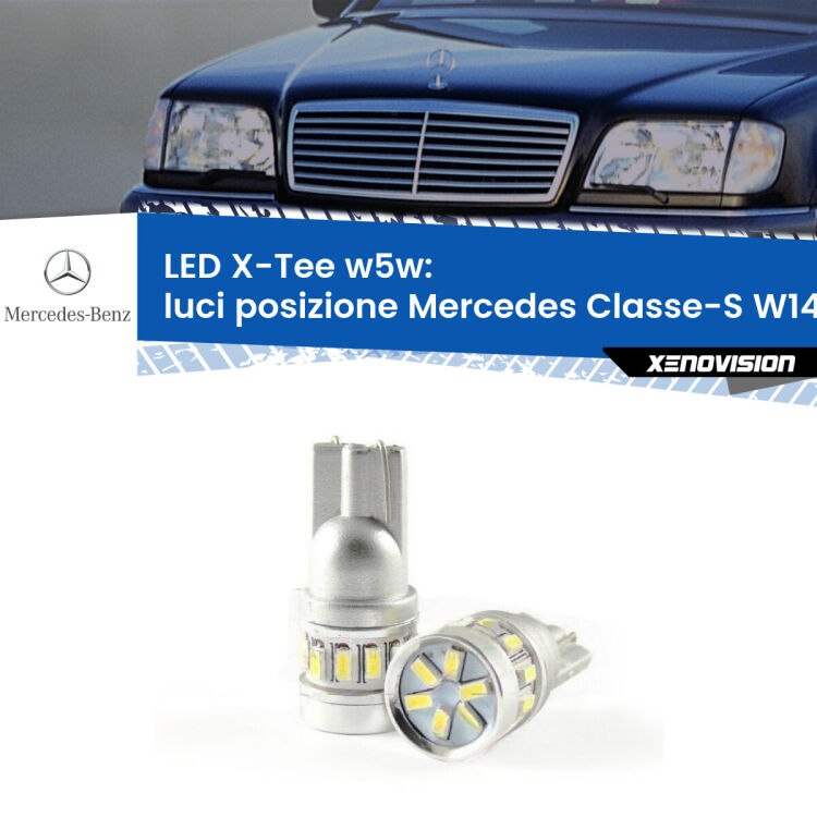 0 Luci posizione LED per Mercedes Classe-S W140 1991-1998: W5W X-Tee <strong>LED luci posizione per Mercedes Classe-S</strong> W140 1991-1998. Lampade <strong>W5W</strong> modello X-Tee Xenovision top di gamma.