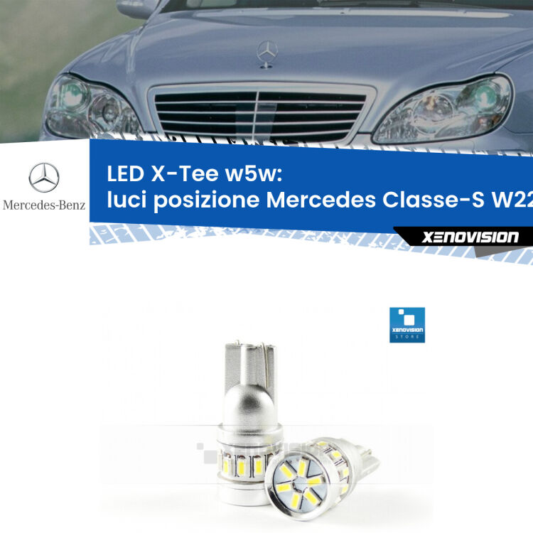 <strong>LED luci posizione per Mercedes Classe-S</strong> W220 1998-2005. Lampade <strong>W5W</strong> modello X-Tee Xenovision top di gamma.