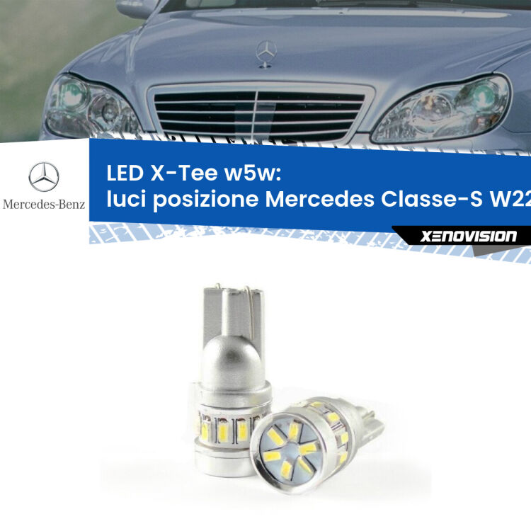 0 Luci posizione LED per Mercedes Classe-S W220 1998-2005: W5W X-Tee <strong>LED luci posizione per Mercedes Classe-S</strong> W220 1998-2005. Lampade <strong>W5W</strong> modello X-Tee Xenovision top di gamma.