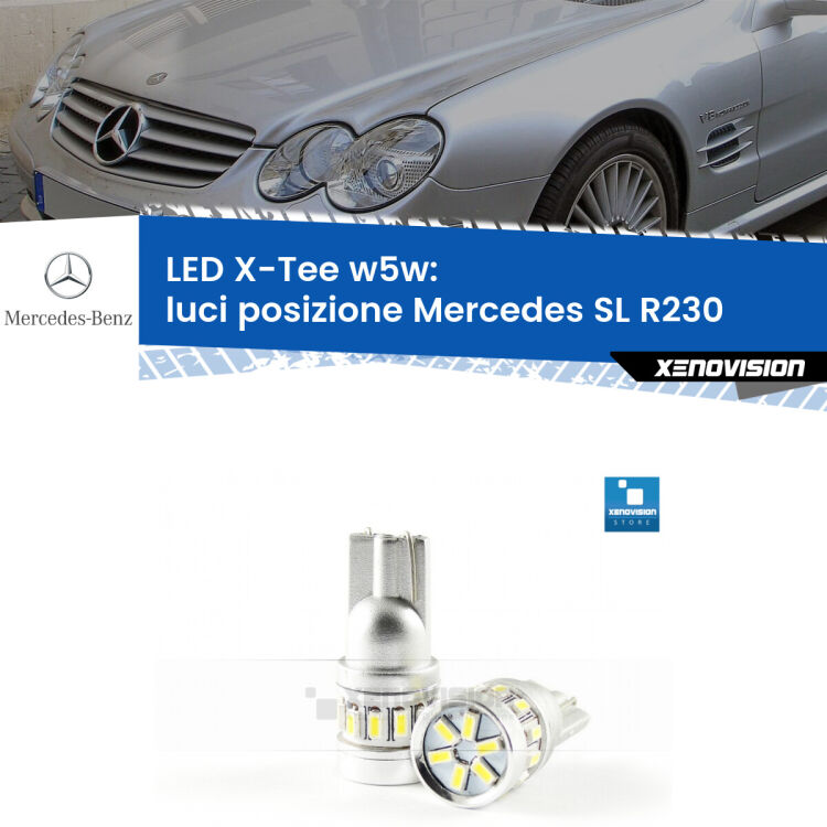 <strong>LED luci posizione per Mercedes SL</strong> R230 2001-2012. Lampade <strong>W5W</strong> modello X-Tee Xenovision top di gamma.