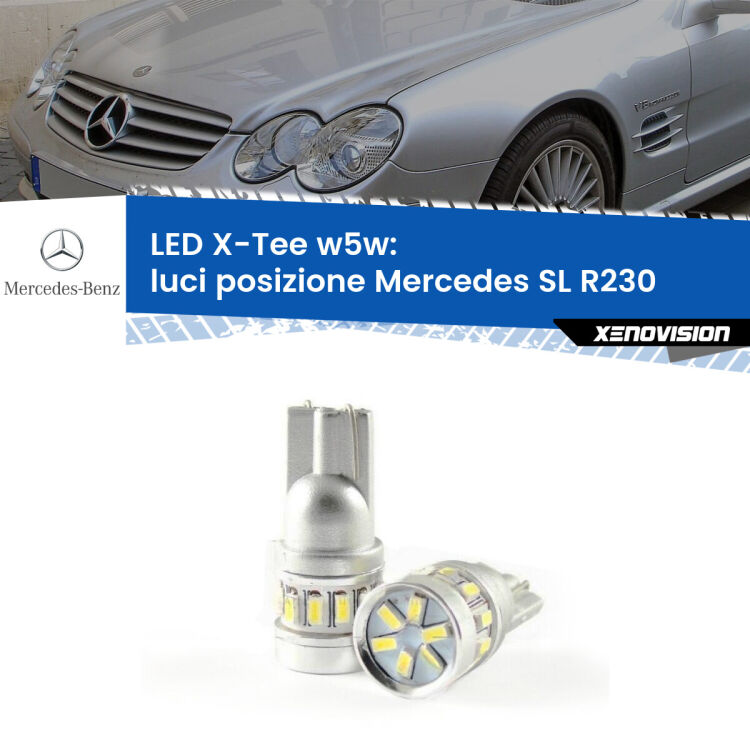 0 Luci posizione LED per Mercedes SL R230 2001-2012: W5W X-Tee <strong>LED luci posizione per Mercedes SL</strong> R230 2001-2012. Lampade <strong>W5W</strong> modello X-Tee Xenovision top di gamma.